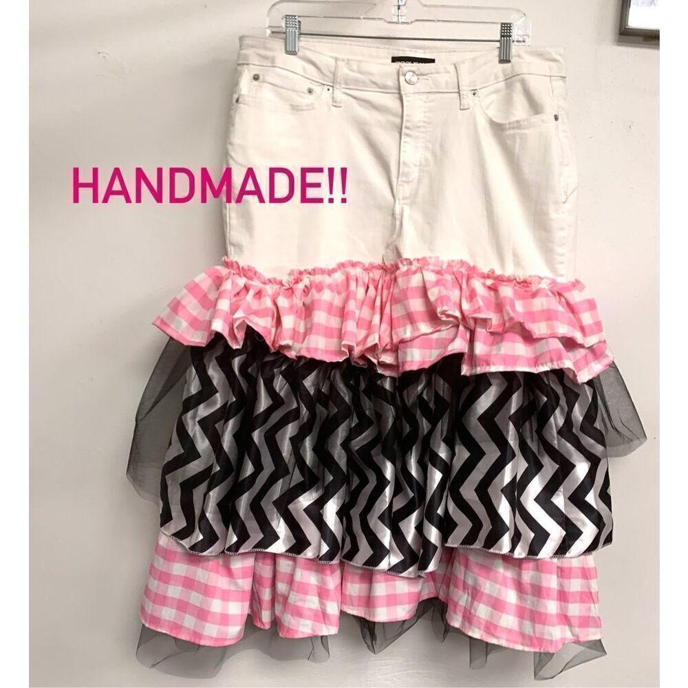 Handmade Upcycled denim ruffled skirt - Picture 1 of 6